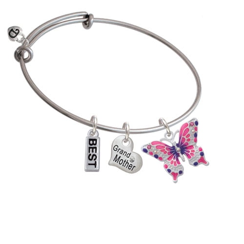 8 Silvertone Large Hot Pink & Purple Butterfly Godmother You Are Loved Circle Bracelet 8 Silvertone Large Hot Pink & Purple Butterfly Godmother You Are Loved Circle Bracelet